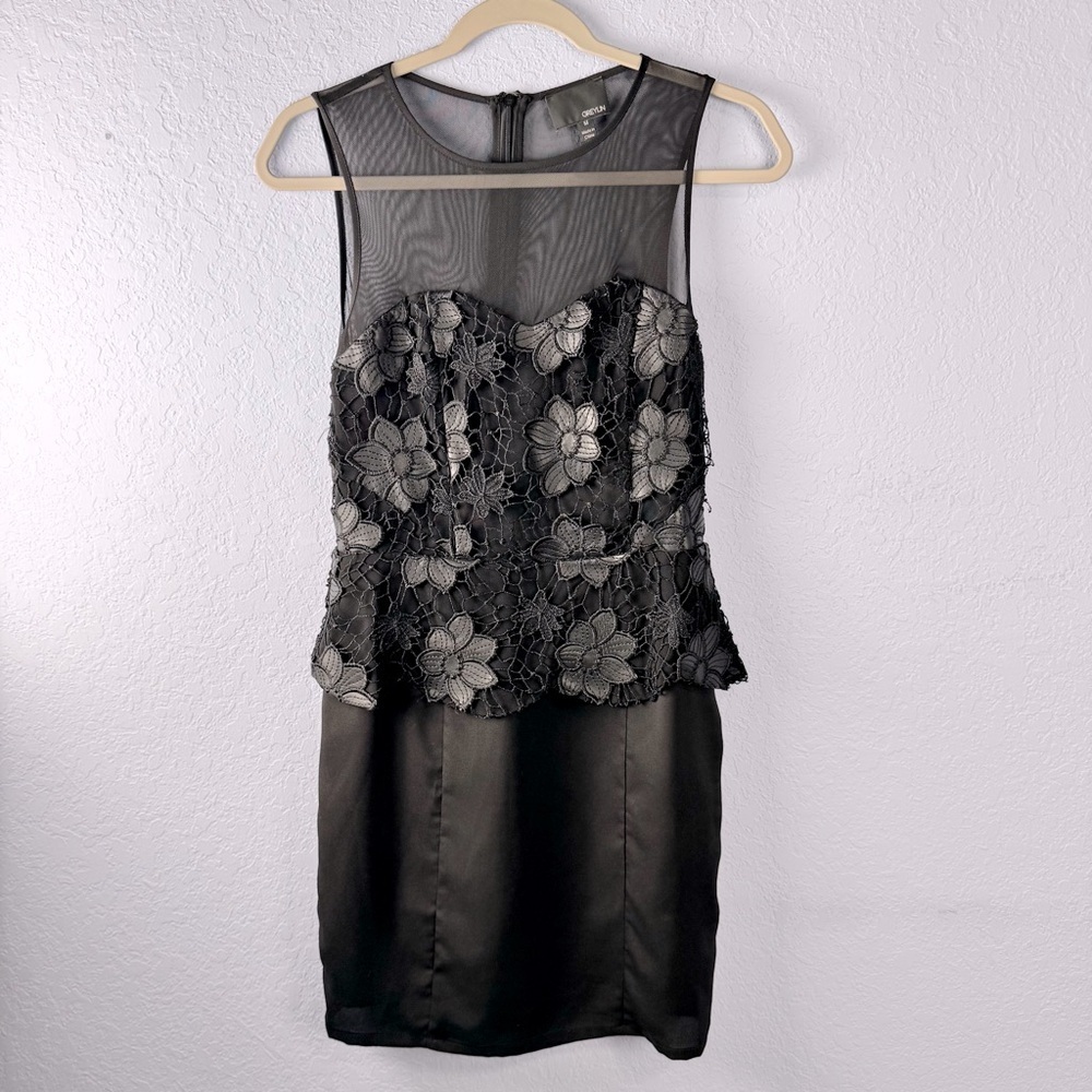 Greylin Anthropologie Little Black Dress Lace Top Overlay Size M